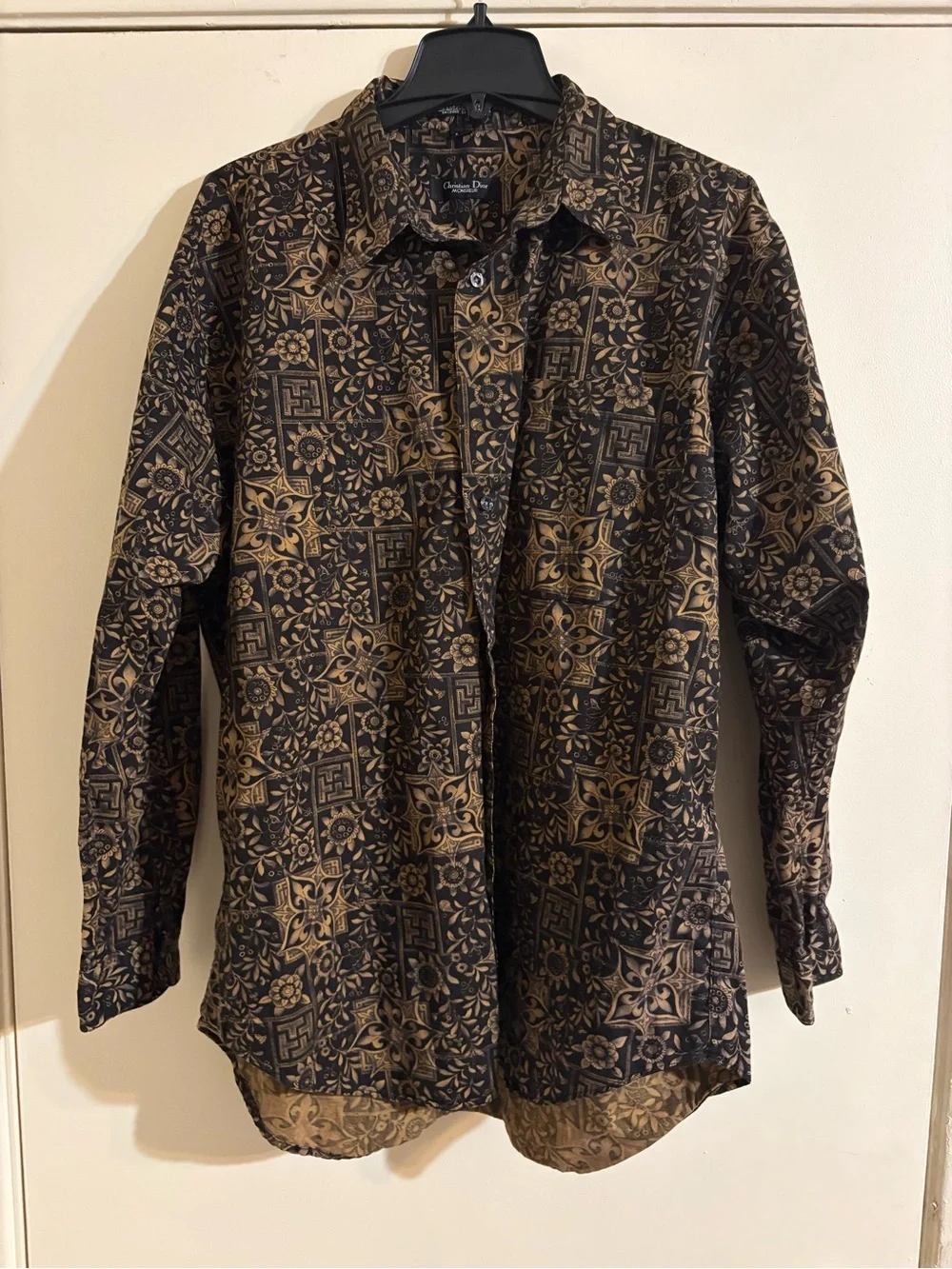Authentic Christian Dior vintage Black and Gold Patterned Lightweight Shirt